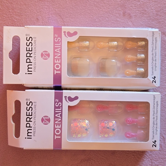 ImPress press-on toe nails NEW set of 2 french manicure, silver, pink - Picture 2 of 4